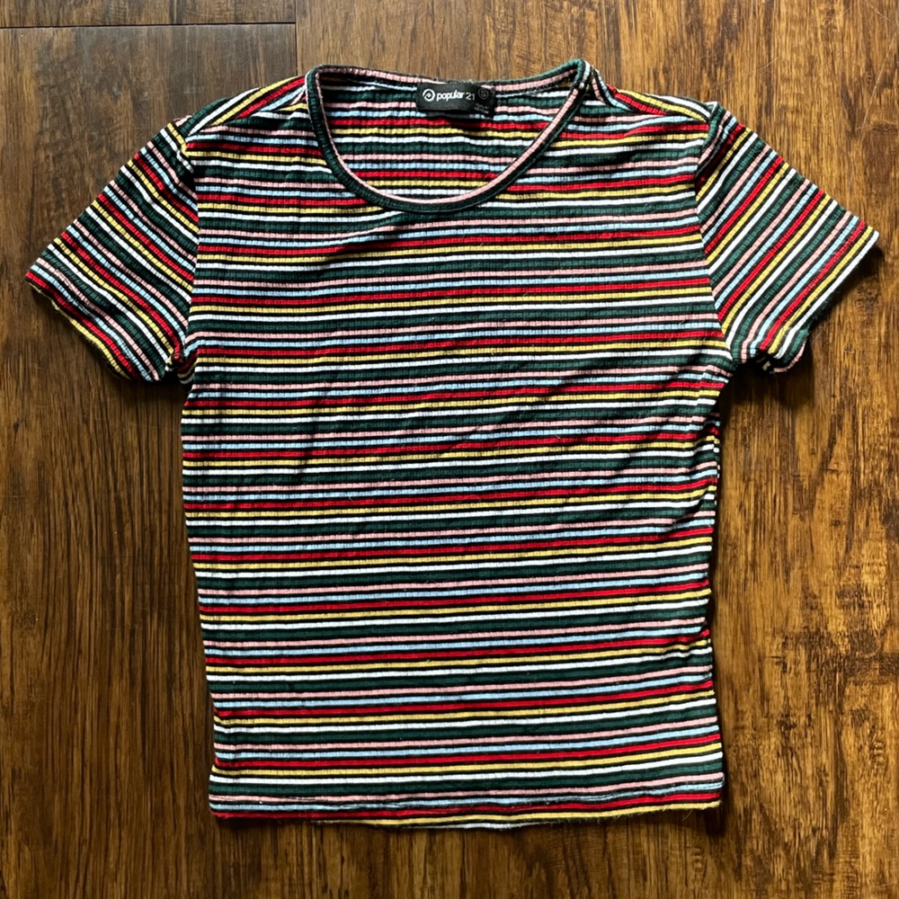 Popular 21 Multicolor Striped Ribbed Fitted Tee - Picture 3 of 6